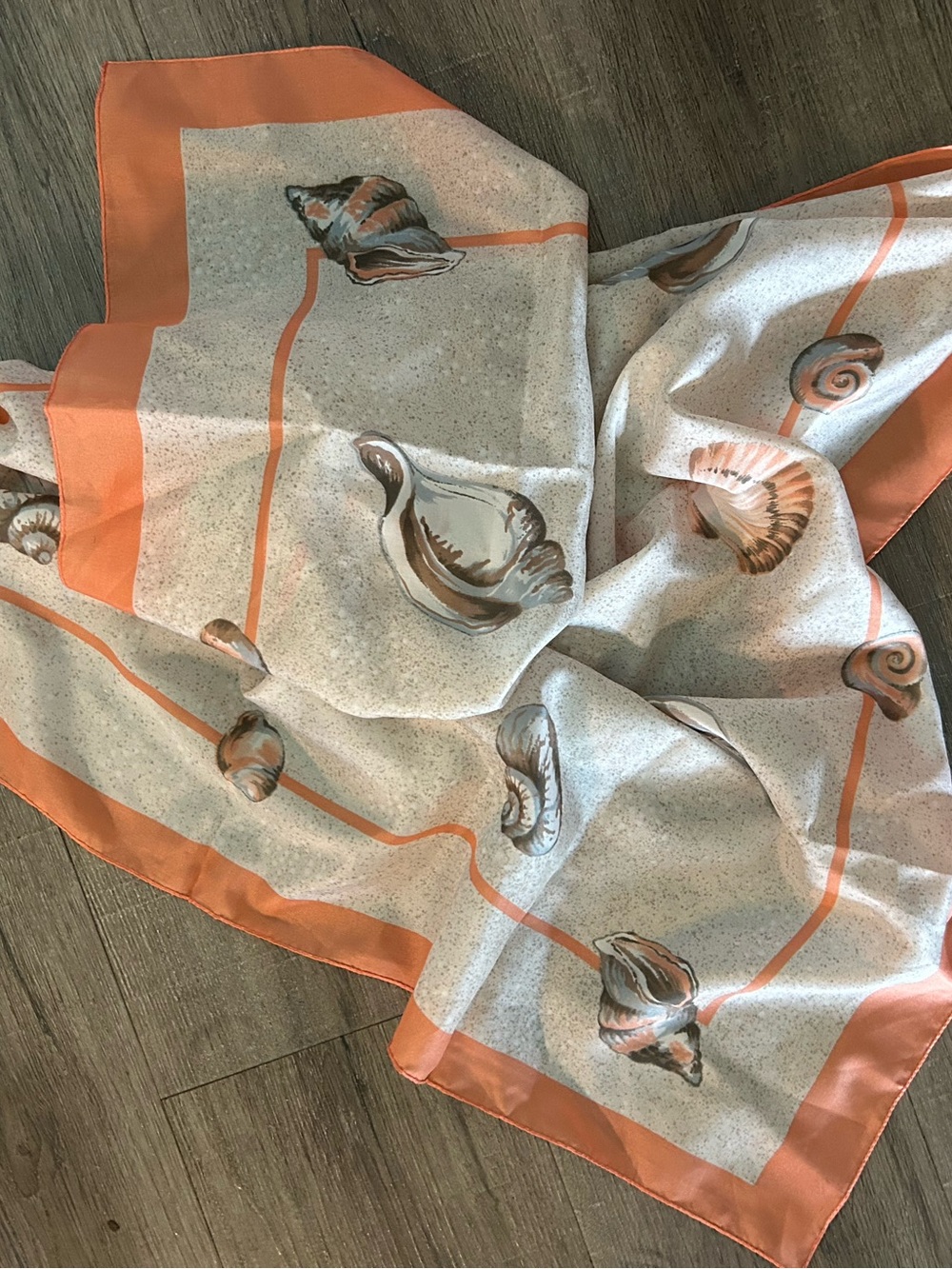 Vintage 80s Avon Seashell Scarf Italy Coastal Beach Coral Beige 35"x35" EC